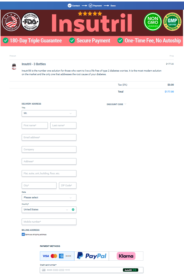 Insutril order page